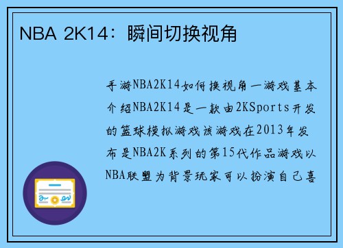 NBA 2K14：瞬间切换视角