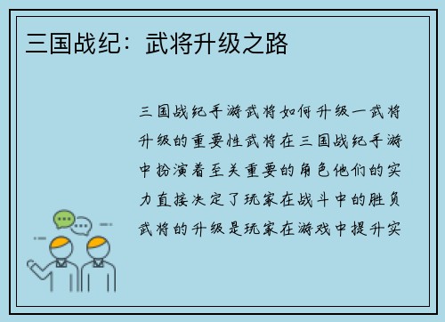 三国战纪：武将升级之路